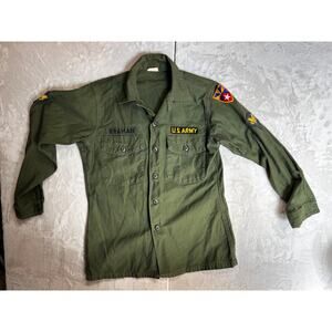 VTG US Military Issued Utility Shirt Olive Green  OG-107 Vietnam size 15.5 x 33